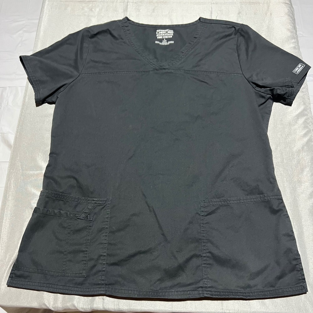 Cherokee Workwear Core Stretch Scrub Top Black V-Neck Pockets 4727 Mens Large